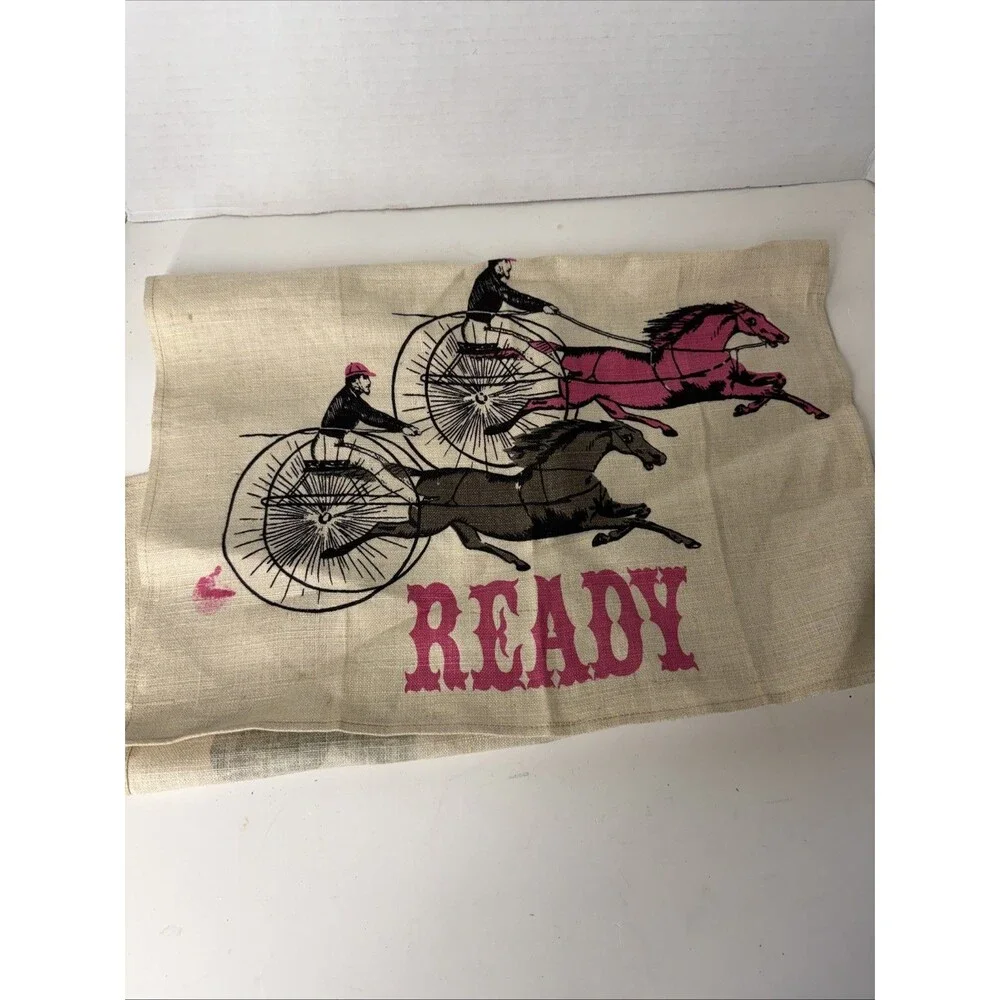 Vintage Tammis Keefe Linen Towel Dinners Ready Retro Antique Car Steam Engine